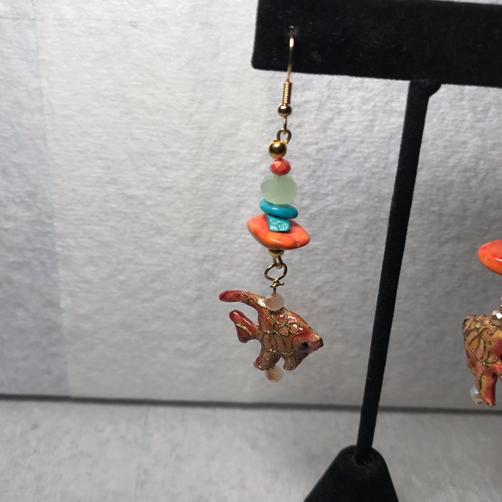 Colorful Coral Reef Inspired Fish Dangle Earrings – Ocean Beach Jewelry - Picture 2 of 4